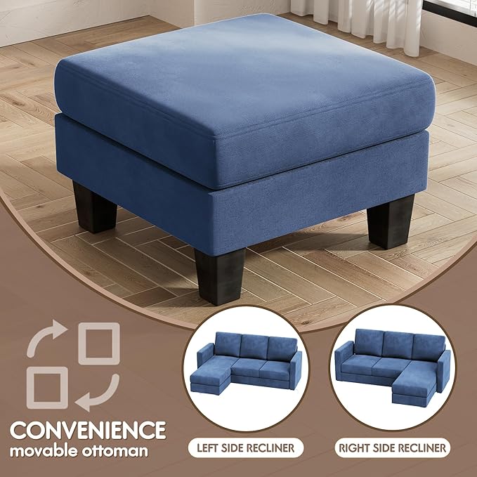 VICTONE Convertible Sectional Sofa Couch, 3 Seat L-Shaped Sofa with Linen Fabric Ottoman Small Couch for Small Apartments, Living Room and Office (Linen Fabric, Blue)
