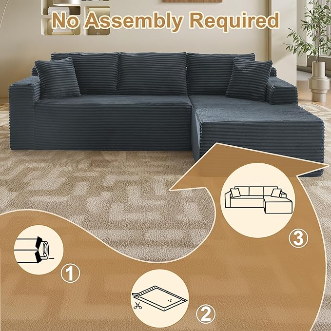 105''Sectional Cloud Couch with L Shaped Chaise,Modern Modular Sectional Sofa,Comfy Sectional Couches for Living Room,Bedroom,Apartment (Dark Grey, Right Facing Chaise)