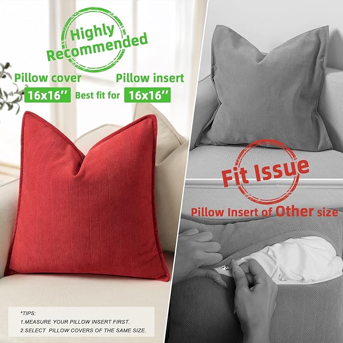 ZWJD Red Pillow Covers 16x16 Set of 2 Chenille Red Throw Pillow Covers with Elegant Design Soft and Luxurious Decorative Throw Pillows for Couch, Bed, and Home Decor