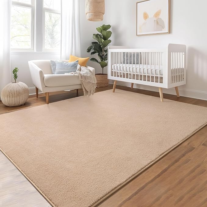 Soft Rugs for Living Room 4x6 Beige, Minimalist Area Rug for Bedroom Nursery Dining Table Dorm, Throw Rugs for Men Boys Girls Kids Room Indoor Floor Carpets