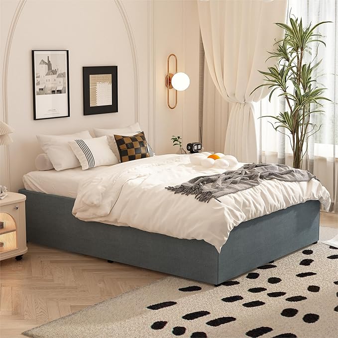 18 Inch Full Size Bed Frame with Skirt, Heavy Duty Metal Bed Frame Full, No Box Spring Needed, Support Up to 3000 lbs, Easy Assembly, Noise Free, Black