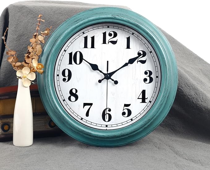 zyzamay 12 Inch Retro Wall Clock, Easy to Read Non-Ticking Round Classic,Quartz Battery Operated Wall Clocks,Decorative for Living Room,Bedroom,Kitchen,Office(Green)