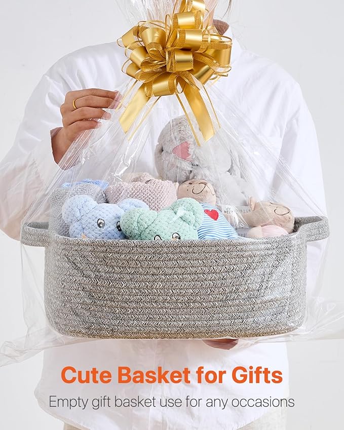KALLAX Small Woven Basket, 14 x 10 x 5.6 Inches, Small Storage Baskets for Organizing, Gift Baskets Empty, Cute Rope Shelf Closet Storage Bins for Shelves, Dog Toy Basket, Mixed Grey