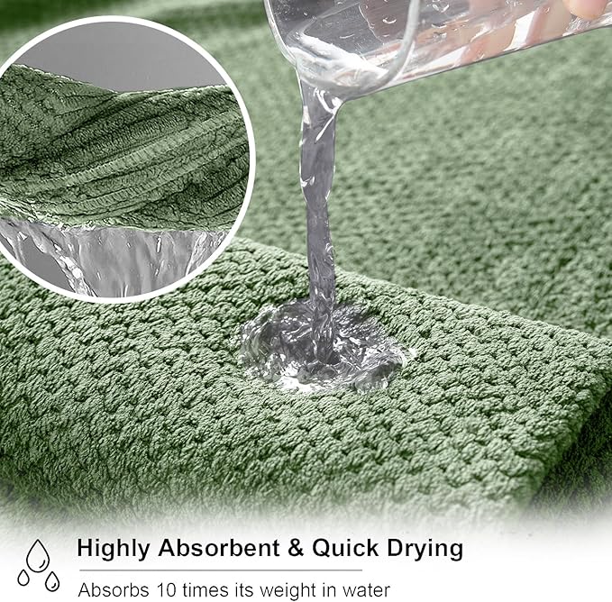 8 Piece Green Family Bath Towel Set-2 Oversized Bath Towel Sheets,2 Hand Towels,4 Washcloths-600GSM Soft Highly Absorbent Quick Dry Beach Chair Towels Woven Towels for Bathroom Hotel and Spa