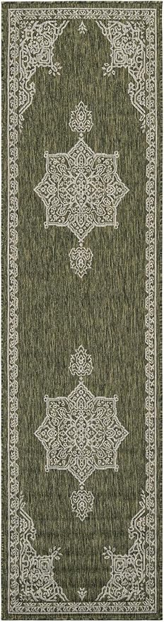 Unique Loom Outdoor Traditional Collection Area Rug - Antique (2' 7" x 10' Runner Green/Ivory)