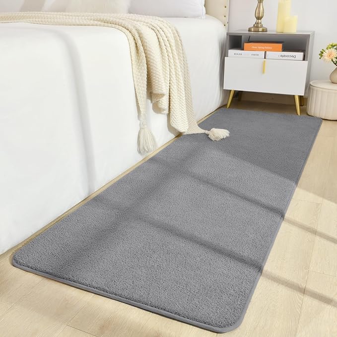 Soft Runner Rugs for Bedroom 2x6, Non Slip Runners for Hallway Kitchen Laundry Dorm Washable, Minimalist Low Pile Long Rugs for Boys Men Girls Kids, Grey