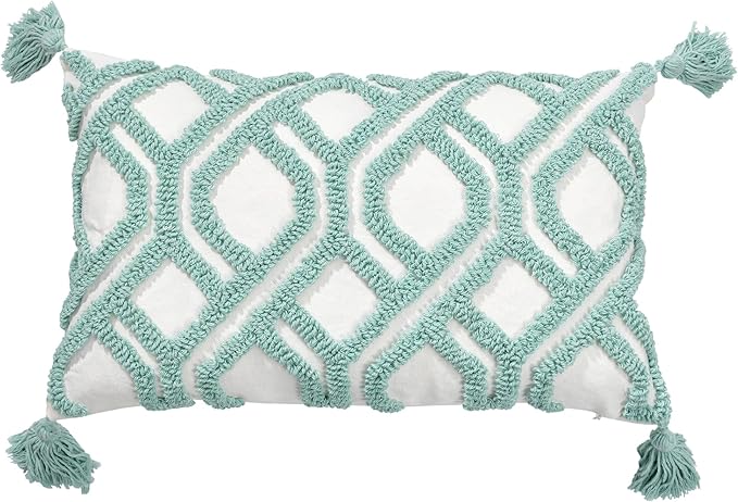 Boho Pillow Covers 12X20 Inch Boho Tufted Throw Pillow Covers Decorative Tassels Cushion Cover Farmhouse Pillow Case for Couch Sofa Bed Living Room Bedroom, Aqua Green