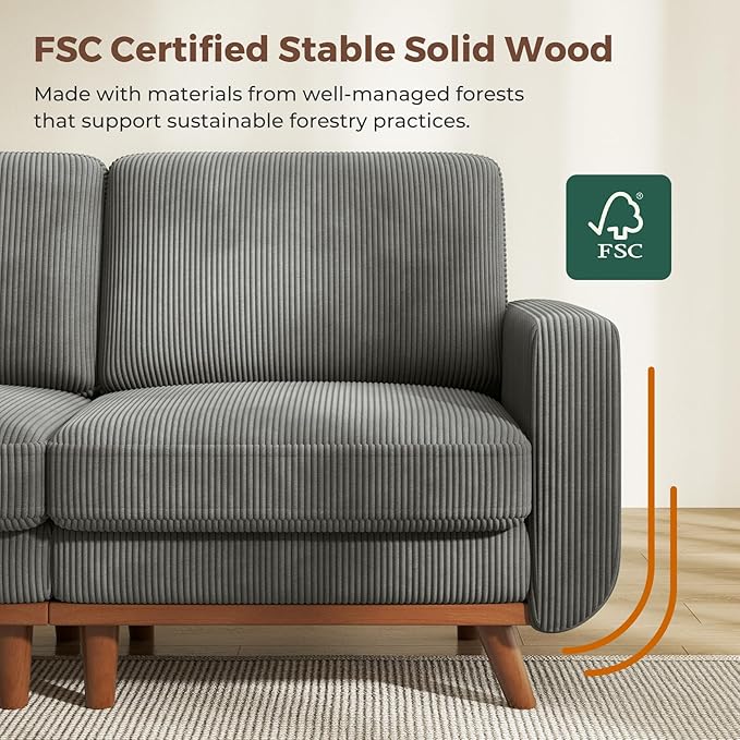 Vesgantti 97" Modular Sectional Sofa Dark Gray, L-Shaped Couch with Movable Ottoman, Comfy Corduroy Couch with Spring Cushion, Modular Sofa with Deep Seat for Living Room, Bedroom and Apartment