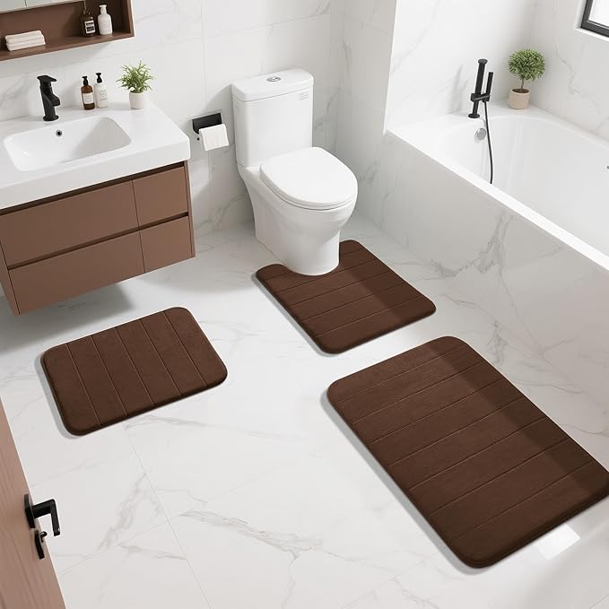 Yimobra Brown Bath Mat 24x17 Inch, Super Soft Absorbent Memory Foam Bathroom Rug Non Slip, Quick Dry, Machine Washable Floor Carpet for Tub Shower, Home Decor Accessories