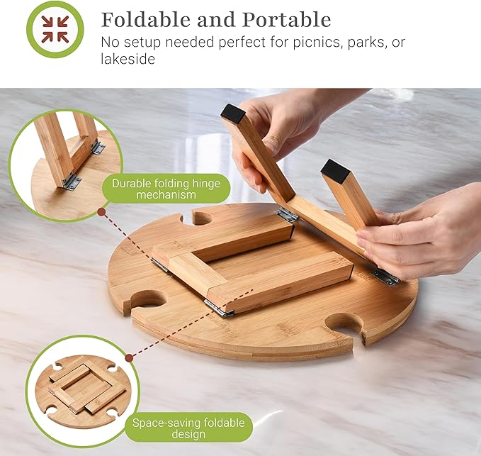 Prosumer's Choice Small Camping Foldable Table for Outdoor - 6x11x11-Inch Mini Picnic Table for Beach, Barbecue, or Road Trip - Portable Picnic Accessories, Wine Rack Collapsible Table - Brown