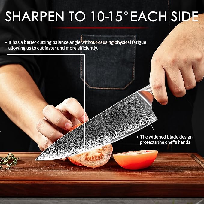 VEROXIS Damascus Chef Knife 8 Inch, Professional Japanese Kitchen Knives Sharp High Carbon Super Steel with Ergonomic Pakkawood Handles, Elegant Gift Box Packaging