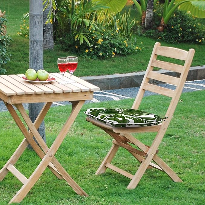 Set of 2 Outdoor Chair Cushions with Ties,Water Repellent Patio Chair Pads 17"x 16" for Outdoor Furniture,Round Corner Seat Cushions for Garden Yard Kitchen Palm Green