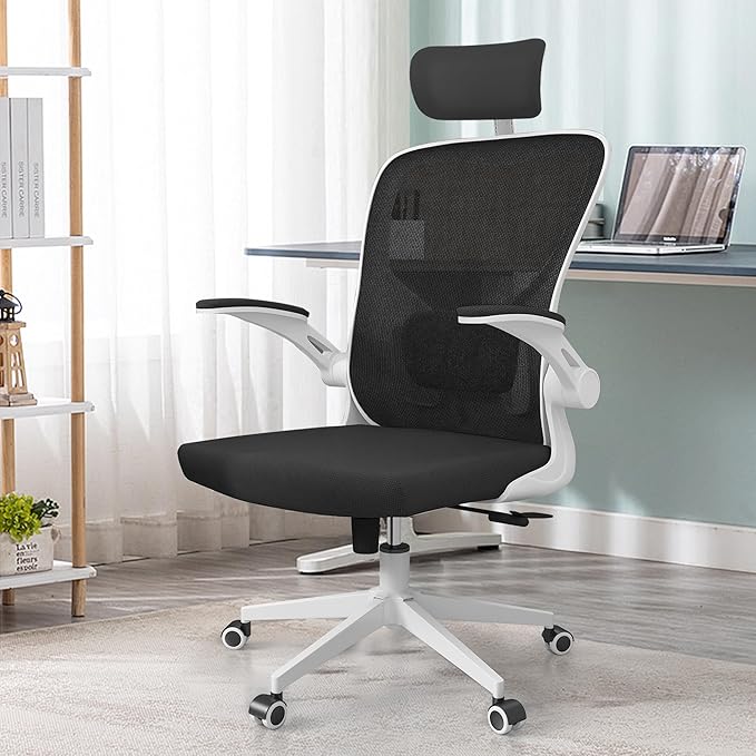 Office Chair Ergonomic Desk Chair, 350 LBS Mesh Office Chair with Lumbar Support, Comfy Desk Chair with Wheels, Big and Tall Chair for Study Work Gaming (Black+White)