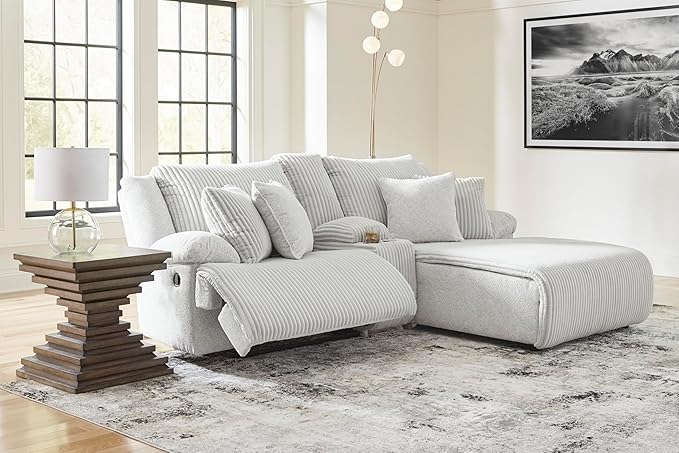 Signature Design by Ashley Top Tier Casual L-Shaped 3-Piece Reclining Sectional Sofa with Chaise, Console Storage and 4 Accent Pillows, White