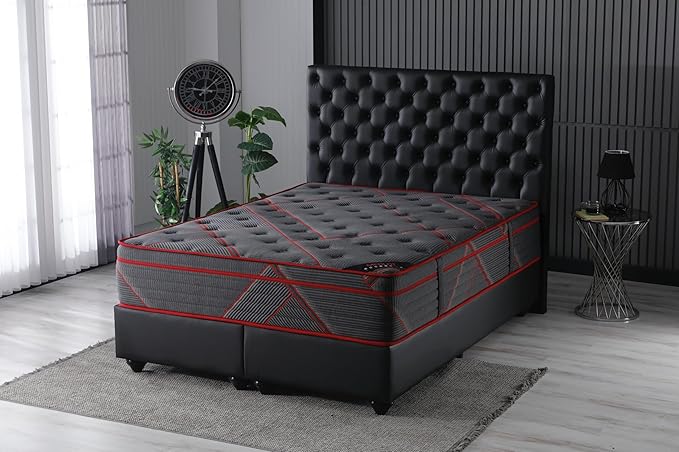 Ottomanson Twin 13" Luxury Black Eurotop Mattress - Medium-Firm Hybrid Comfort - Made in USA - Premium Quilted Cover - Fiberglass-Free - Bed in a Box