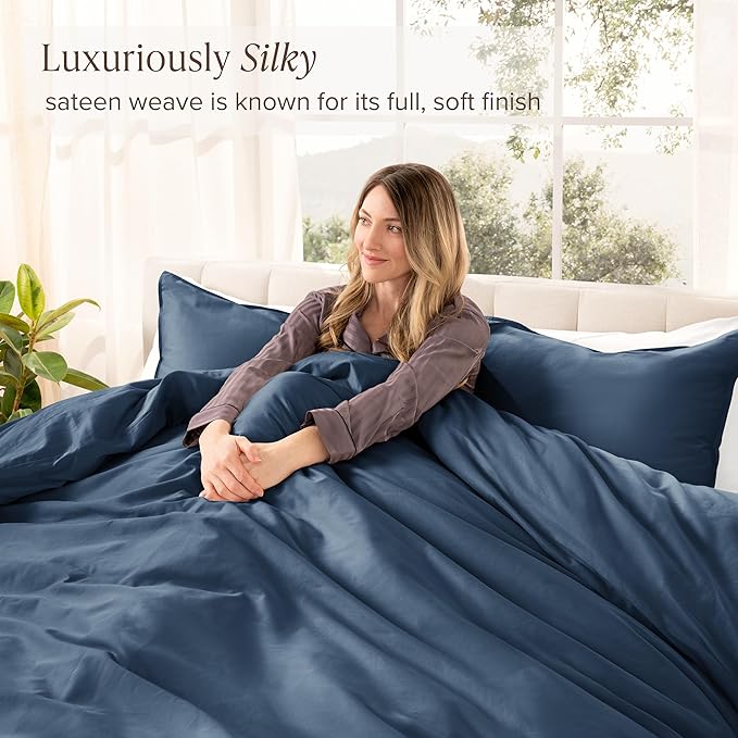 Bare Home 100% Organic Cotton Sateen Duvet Cover Set - 400 Thread Count - Smooth Sateen Weave - Warm & Luxurious - Duvet Cover (King/Cal King, Bering Sea)