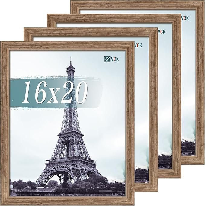 VCK 16x20 Picture Frame Set of 4 - Walnut, Gallery-Quality Wood Poster Frames, 1.1-Inch Wide Border, Polished Plexiglass, Vertical or Horizontal Wall Display for Photo/Art/Prints, Walnut