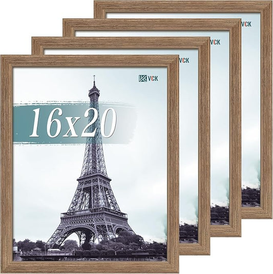 VCK 16x20 Picture Frame Set of 4 - Walnut, Gallery-Quality Wood Poster Frames, 1.1-Inch Wide Border, Polished Plexiglass, Vertical or Horizontal Wall Display for Photo/Art/Prints, Walnut