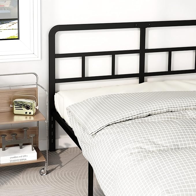 14 Inch Queen Bed Frame with Headboard No Box Spring Needed, Heavy Duty Metal Queen Size Platform with Steel Slat, Mattress Foundation, Easy Assembly, Noise Free, Black