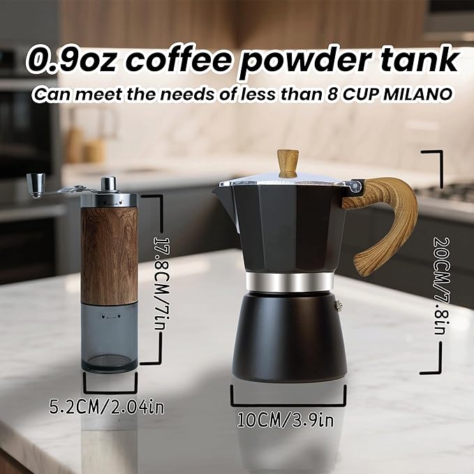 Moka Pot Espresso Coffee Maker and Manual Coffee Bean Grinder, 300ml-6 Cups Espresso Maker, Easy To Use And Clean, Camping Home Use,Suitable For Mocca Puccino Coffee (Blue)