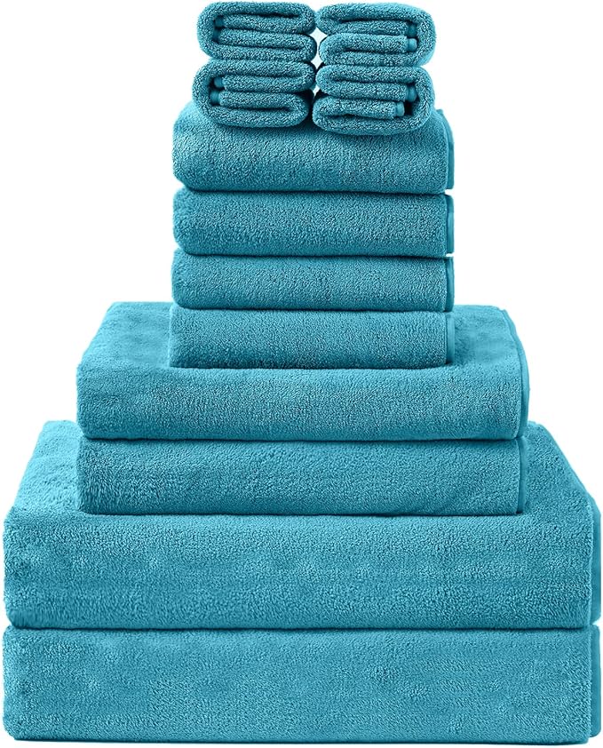 12 Piece Microfibers Towel Set, 2 Oversized Large Bath Towels, 2 Bath Towel, 4 Hand Towels, 4 Washcloths, Ultra Soft Absorbent Bathroom Towel for Home and Hotel Shower Towel Oversized Bath Sheet