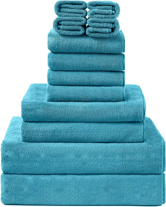 12 Piece Microfibers Towel Set, 2 Oversized Large Bath Towels, 2 Bath Towel, 4 Hand Towels, 4 Washcloths, Ultra Soft Absorbent Bathroom Towel for Home and Hotel Shower Towel Oversized Bath Sheet