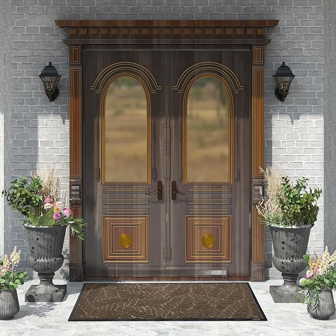 Yimobra Front Door Mat Outdoor Indoor, 60x36 All-Season Waterproof Welcome Mat, All-Weather Outside Entrance Mat, Non-Slip Patio Porch Doormat, Low Profile, Fade Resistant, Brown