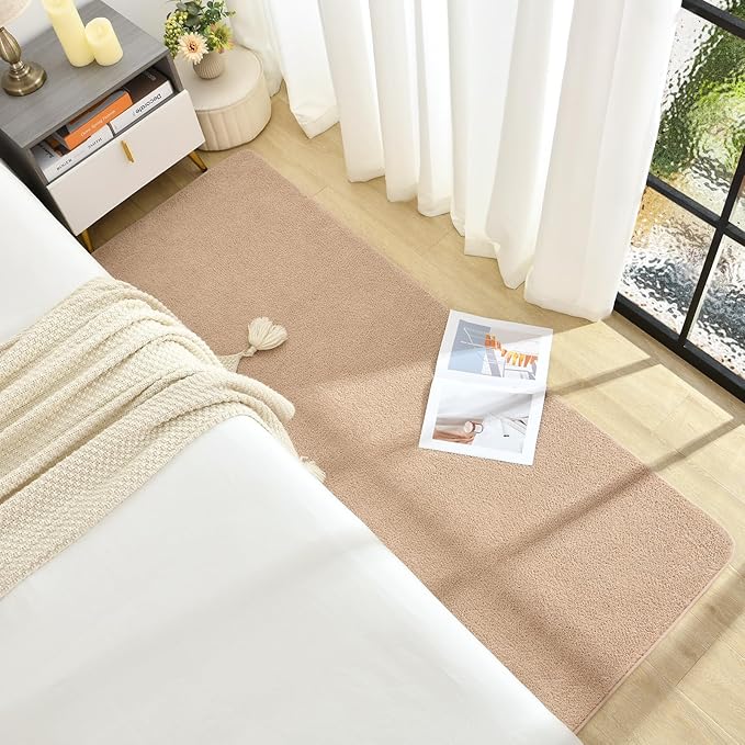 Soft Runner Rugs for Bedroom 2x6, Non Slip Runners for Hallway Kitchen Laundry Dorm Washable, Minimalist Low Pile Long Rugs for Boys Men Girls Kids, Beige
