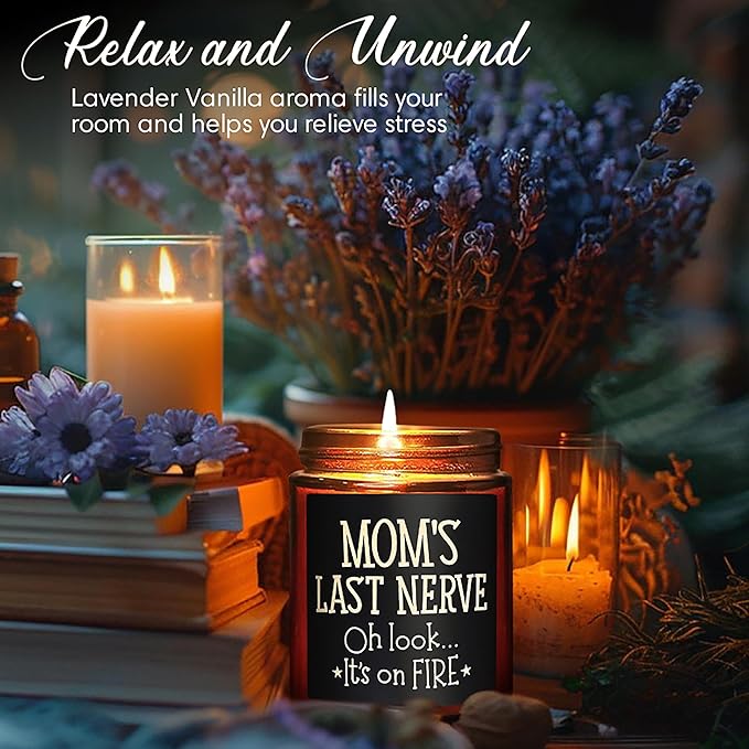 Best Mom Gifts from Daughter, Son - Fun Relaxing Candle - Funny Birthday Gifts for Women, Her, Wife, Stepmother, New Mom - Mom's Last Nerve Natural Soy Wax Candle - Mothers Day, Thanksgiving