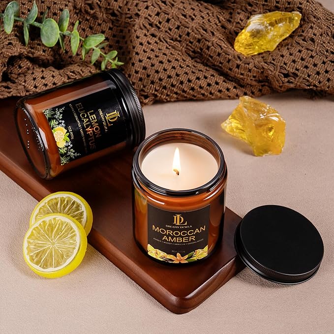 Moroccan Amber Scented Candle, Soy Candles for Home Scented, Masculine Amber Jar Candles Gifts for Men Women, 7oz