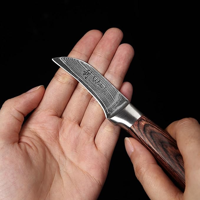 Wakoli EDIB Peeling Knife, 6.9-Inch Damascus Kitchen Knife, VG10 Core, Pakkawood Handle, Knife for Food Peeling in Gift Box