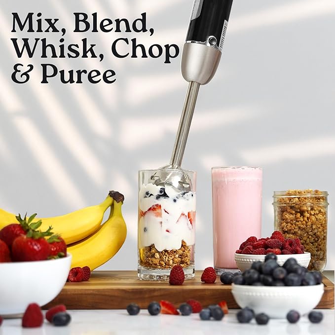 Zulay Immersion Stick Mixer Hand Blender - 800 Watts, Turbo Mode, 5-ft Power Electric Cord, Handheld Portable, Stainless Steel Blades - For Effortless Blending Smoothie, Soup, Baby Food, Puree - Black