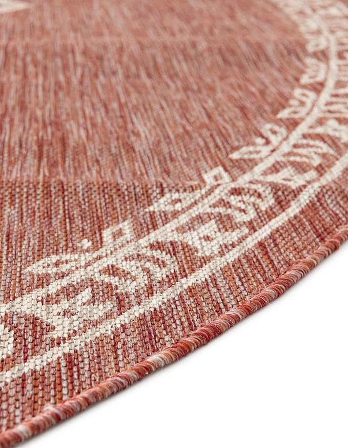 Unique Loom Outdoor Traditional Collection Area Rug - Antique (12' Round Rust Red/Ivory)