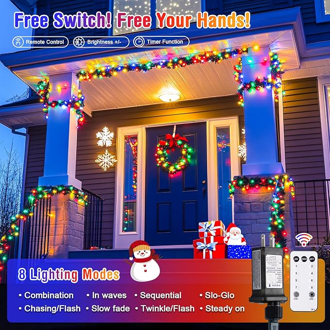 JMEXSUSS 400 LED Christmas Lights Outdoor Decorations, 132ft Multicolor Christmas Tree Lights with Remote, Indoor String Lights Plug in for House Christmas Bush Decor