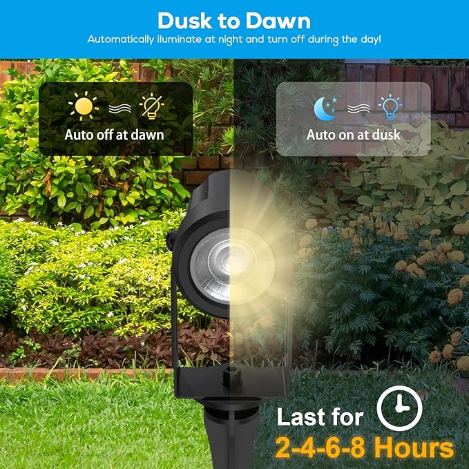 ZYAN Low Voltage Landscape Spotlights LED Landscape Lighting with Sensor, IP65 Waterproof Outdoor Lights for Yard Garden Pathway, Plant Tree Spoltights Dimmable with Timer, Auto ON/Off (6 Pack)