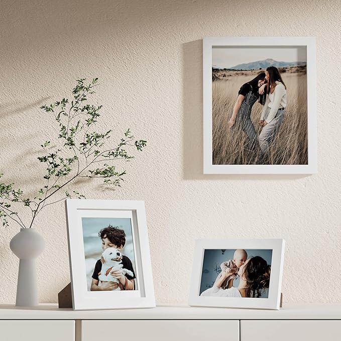 Vittanly 10 Pack Picture Frames Collage Wall Decor, Gallery Wall Frame Set for Wall or Tabletop Display, Engineered Wood and Shatter-resistant Plexiglass, Multi Sizes with 8x10, 5x7, 4x6 Frames, White