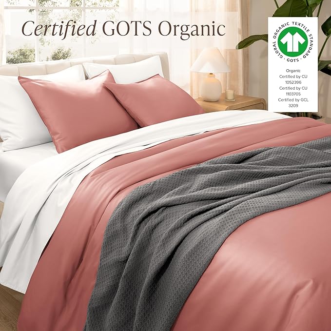Bare Home 100% Organic Cotton Sateen Duvet Cover Set - Full/Queen Size - 400 Thread Count - Smooth Sateen Weave - Warm & Luxurious - Duvet Cover (Full/Queen, Dusty Rose)