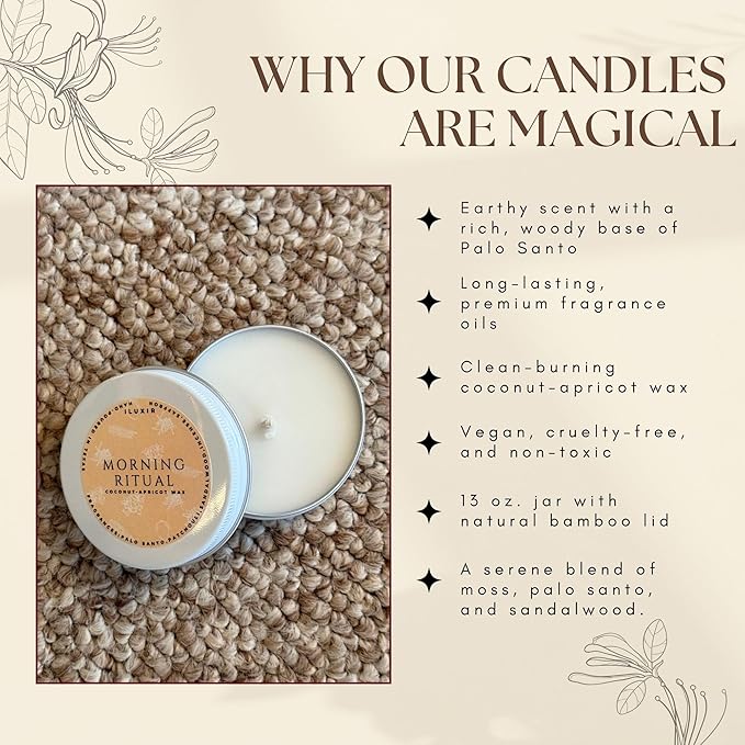 Morning Ritual Scented Candle – Earthy Moss, Palo Santo & Sandalwood – Ideal for Yoga, Meditation & Relaxation – Long Burning, Vegan, Phthalate-Free, Hand-Poured in The USA (4 Pack, 2 oz Each)
