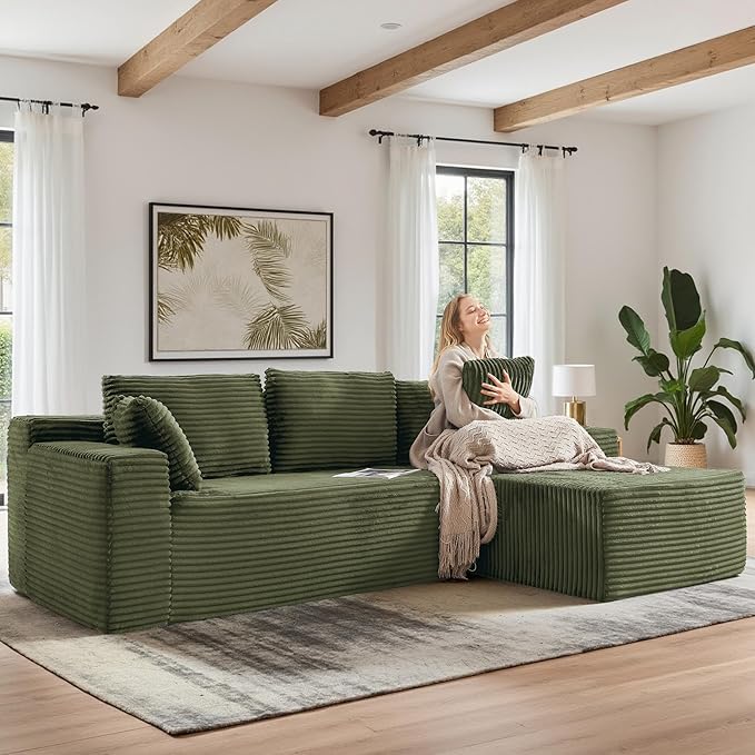 105''Sectional Cloud Couch with L Shaped Chaise,Modern Modular Sectional Sofa,Comfy Sectional Couches for Living Room,Bedroom,Apartment (Green, Right Facing Chaise)