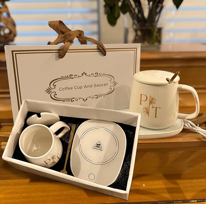 Smart Coffee Mug Warmer & Mug Set for Desk, Electric Coffee Cup Warmer with Auto Shut Off, 55°C Temperature Coffee Mug Warmer Heater, Ceramic Cup, Home, Office - Ideal Gift for Coffee & Tea