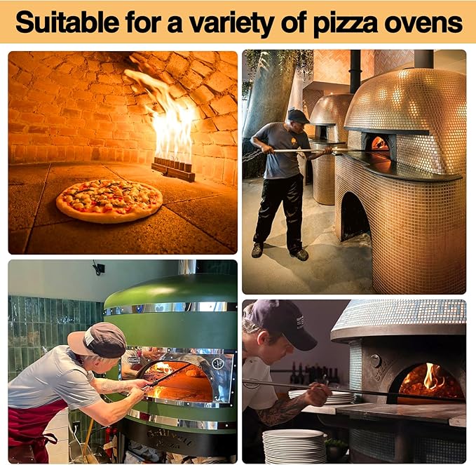 Stainless Steel Pizza Oven Brush, Grill Brush with 4 Sections Detachable Long Rod Design and Scraper, Brass Bristles Pizza Brush for Restaurants, Commercial Cleaning, Kitchens, BBQ Shelf