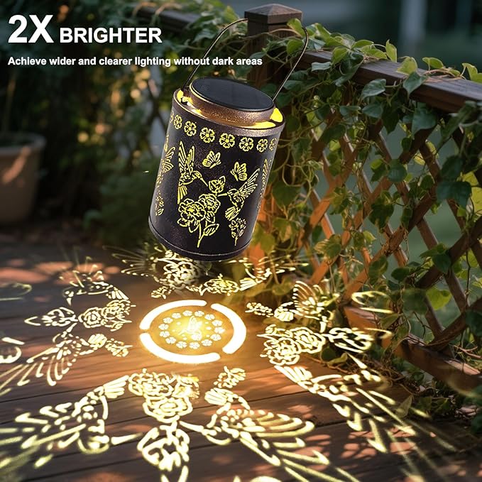 Upgraded Solar Hummingbird Lights for Outside Garden Decor Gifts for Women Mom Grandma, Metal Hanging Solar Lanterns Outdoor Waterproof with Copper Finish Lantern for Patio, Yard, Porch, Pathway