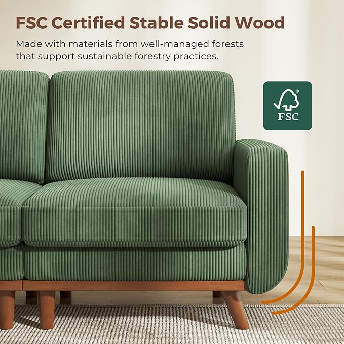 Vesgantti 97" Modular Sectional Sofa Green, L-Shaped Couch with Movable Ottoman, Comfy Corduroy Couch with Spring Cushion, Modular Sofa with Deep Seat for Living Room, Bedroom and Apartment