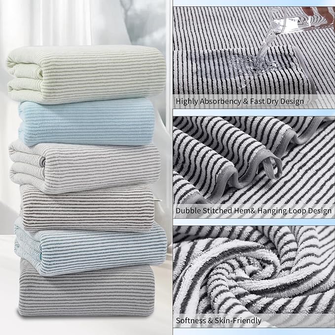 8-Piece Premium Towel Set for Bathroom|2 Oversized Large Bath Sheet,2 Hand Towels,4 Washcloths|Soft Cozy Highly Absorbent Fast Dry Microfiber Shower Towel Set for Hotel Bathroom Essentials,Black White