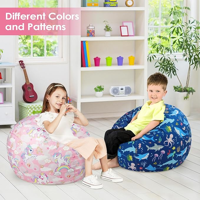 Bean Bag Chair for Kids Stuffed Animal Storage Beanbag Chairs,Toddler Toy Storage Organizer for Girls and Boys,Large 32'' Cover Only(No Filling)