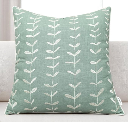 VAGMINE Embroidered Lollipop Cushion Cover - 20x20 Inches Square - 100% Cotton Light Teal Throw Pillow Case - Minimalist Chic Design - Luxury Home Accent for Sofa, Couch, Bed, Office