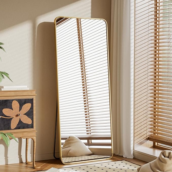 BEAUTYPEAK Gold Full Length Mirror, 65"x24" Rounded Corner Floor Mirror Standing Hanging or Leaning Against Wall, Suitable for Bedroom or Dressing Room