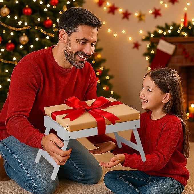 Bed Tray Table for Eating with Folding Legs, Bamboo Breakfast Table in Bed for Eating on Couch, Bed, Laptop Computer Tray(White, Medium)