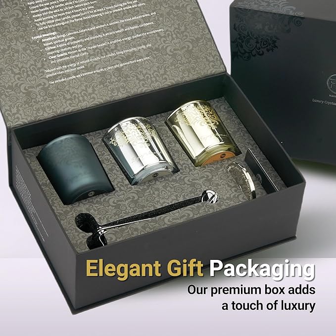 Scented Candle Gift Set – 3 Pack Luxury Crystal Candles with Lid & Wick Trimmer, Soy & Beeswax with CPL Oils | Relaxation, Meditation, Self-Care Gift for Women, Home Décor