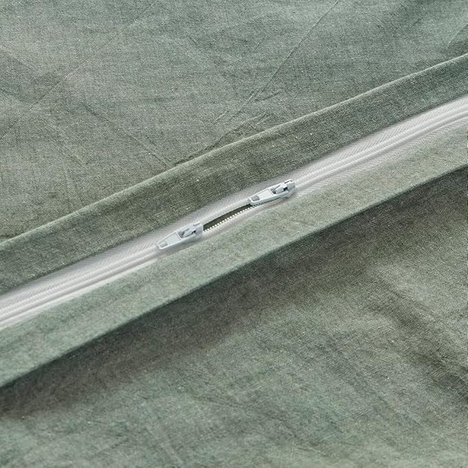 FACE TWO FACE Bedding Duvet Cover Set100% Washed Cotton Duvet Cover Linen Like Textured Breathable Durable Soft Comfy (Queen, Reversible Green)